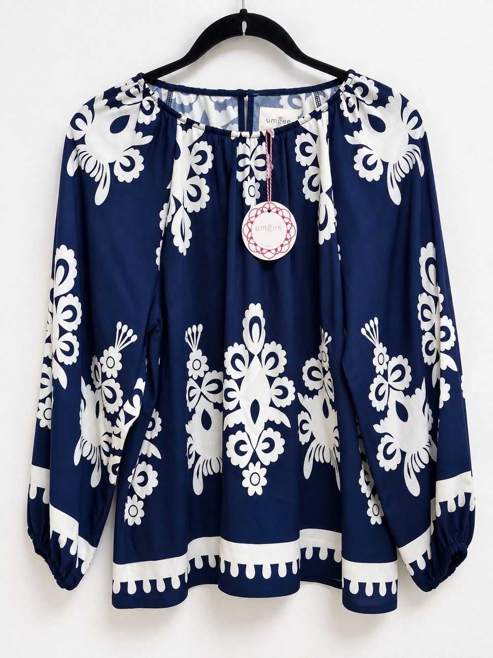 Umgee Navy & Ivory Boho Print Long Sleeve Blouse – Small NWT